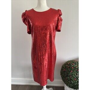 Shelby Nites Red Women Sequins Shift Dress size 14
